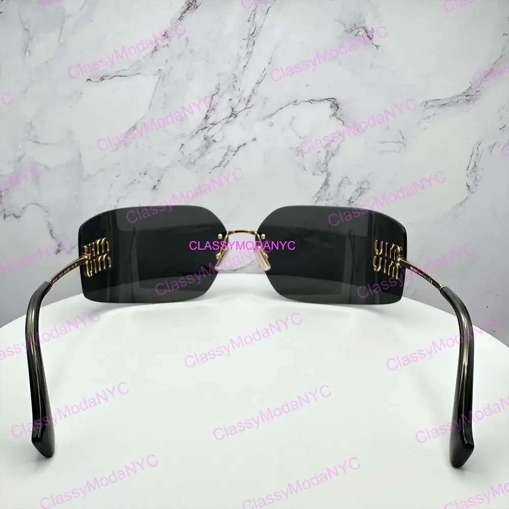 New MIU MIU Sunglasses Gold Rimless Wrap Square Oversized MIU MIU Logo Italy
